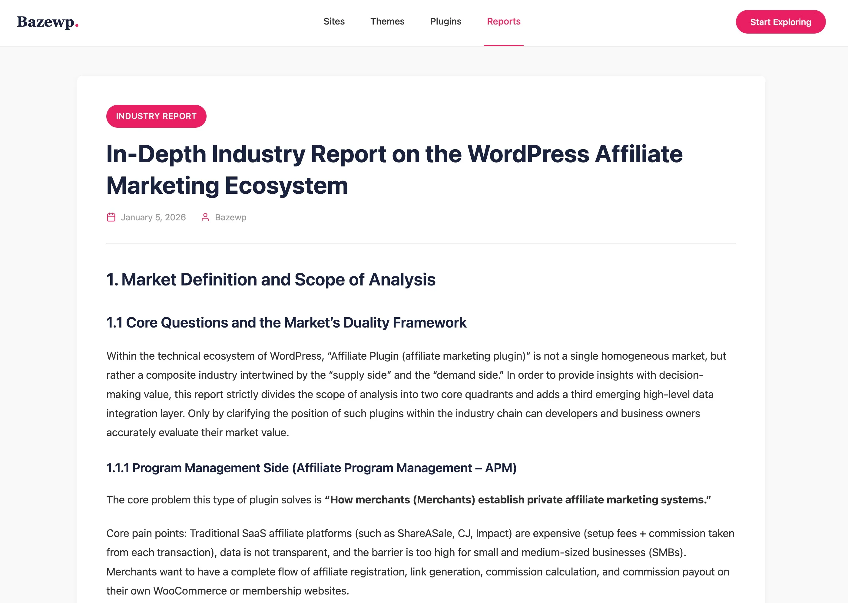 Bazewp 外掛產業研究報告頁面