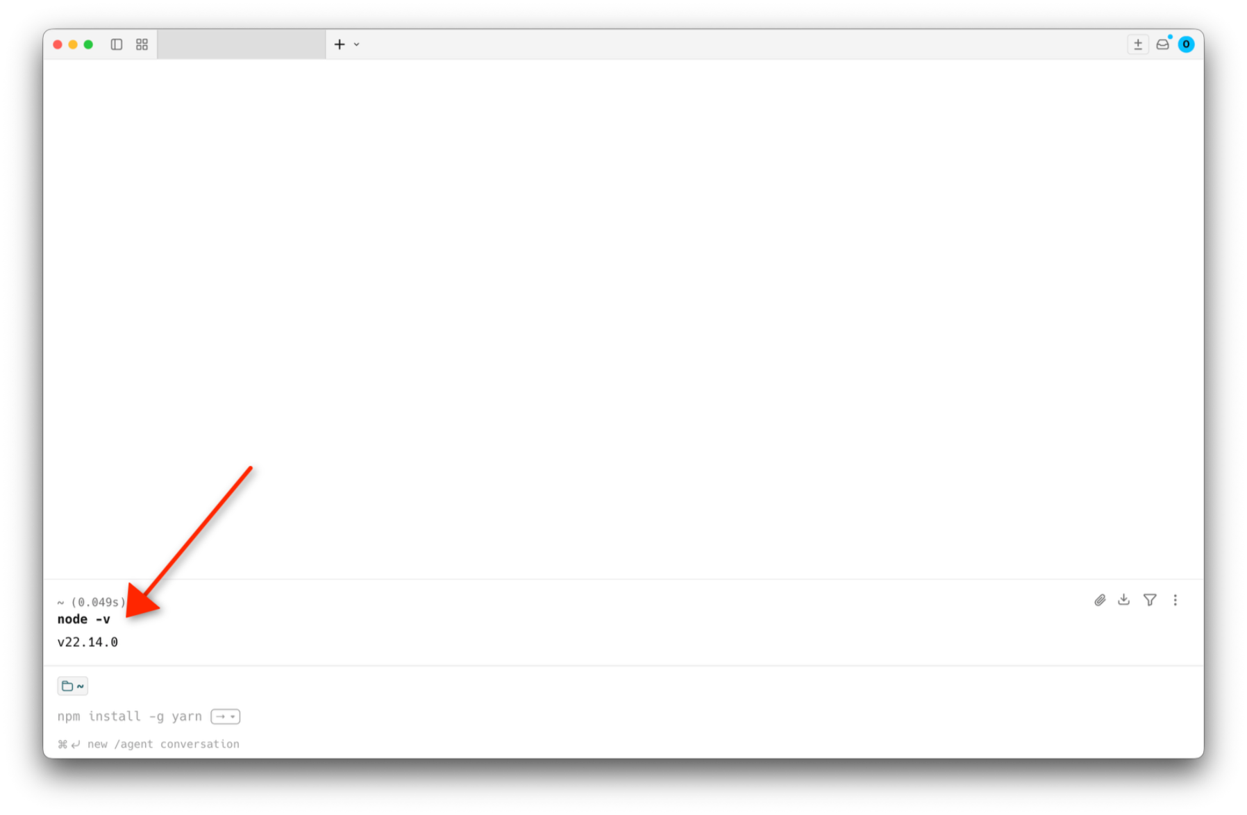 在 Warp 終端機輸入 node -v 確認 Node.js 版本