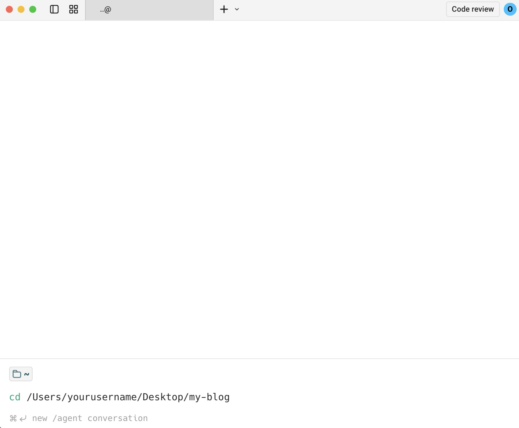 在 Warp 終端機中輸入 cd 指令切換到工作資料夾