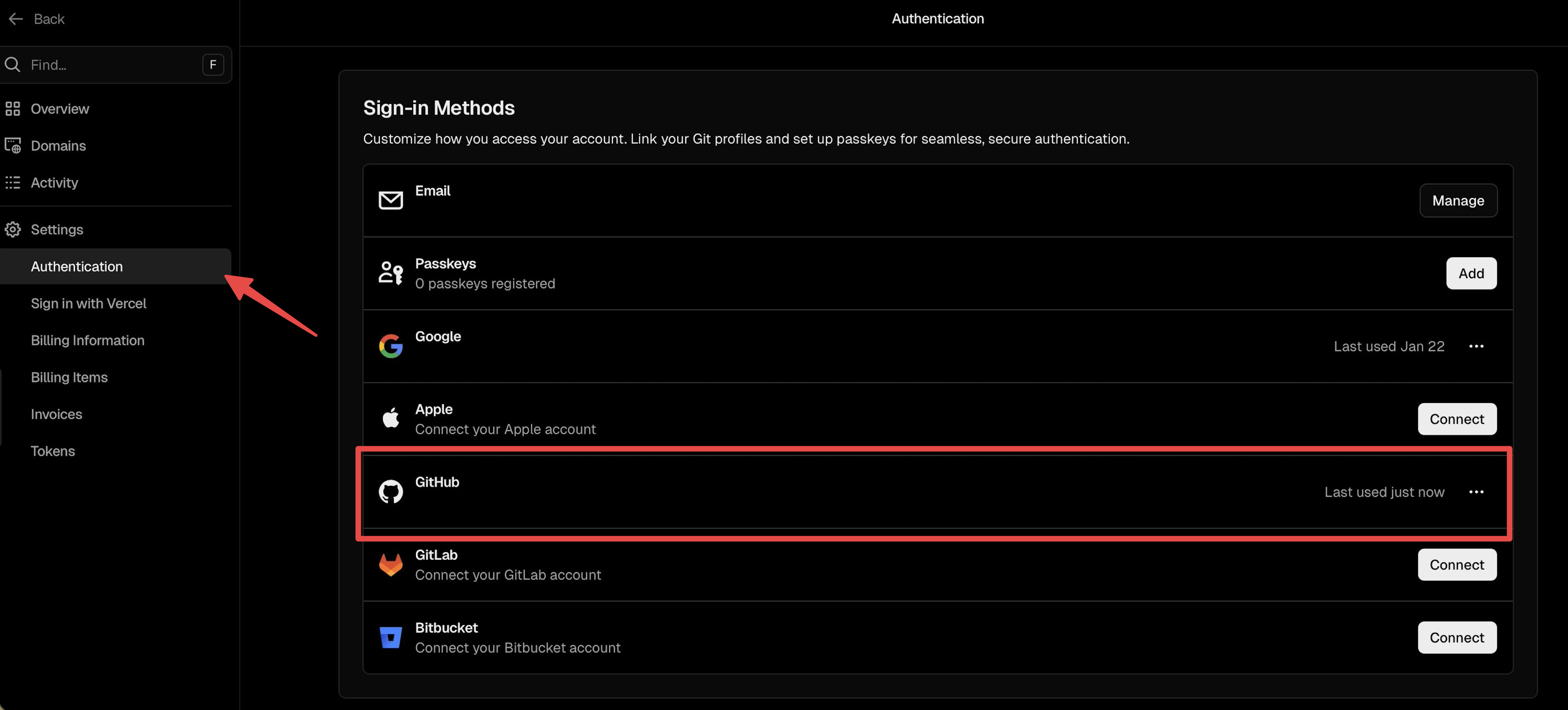 Login Connections 設定頁面